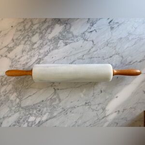 Elegant White Marble Rolling Pin with Wooden Handles